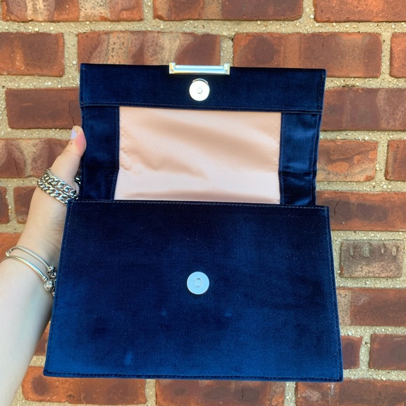 NWOT Ivanka Trump Mara Royal Blue Velvet Cocktail Purse with Silver Chain Strap - Picture 6 of 7